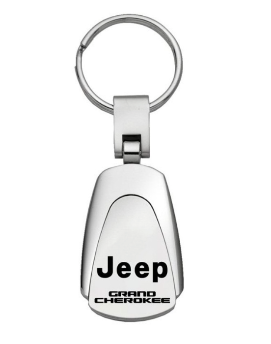 AU-TOMOTIVE GOLD TEARDROP KEYCHAIN WITH JEEP GRAND CHEROKEE LOGO - CHROME